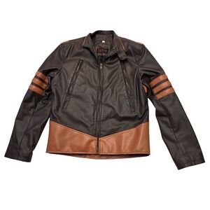 TLW Faux Wear Brown Black‎ Faux Leather Moto Jacket XS Quilted Lined Zip Pockets